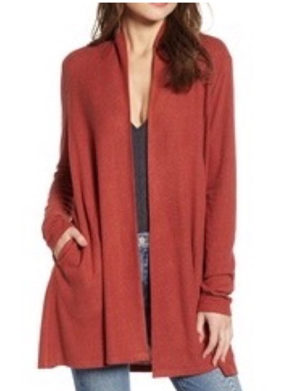 Code x Mode Lightweight Open-Front Rust Cardigan